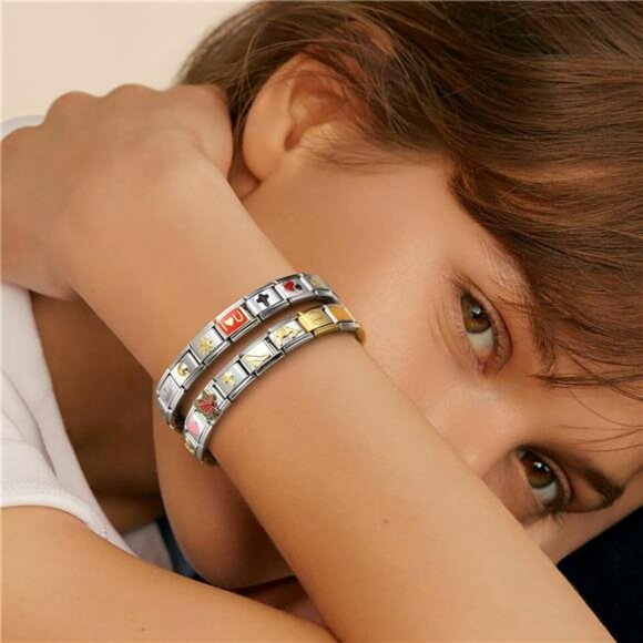 Gold italian charm bracelet set stainless steel 9mm modular link starter kit jew - Picture 4 of 7